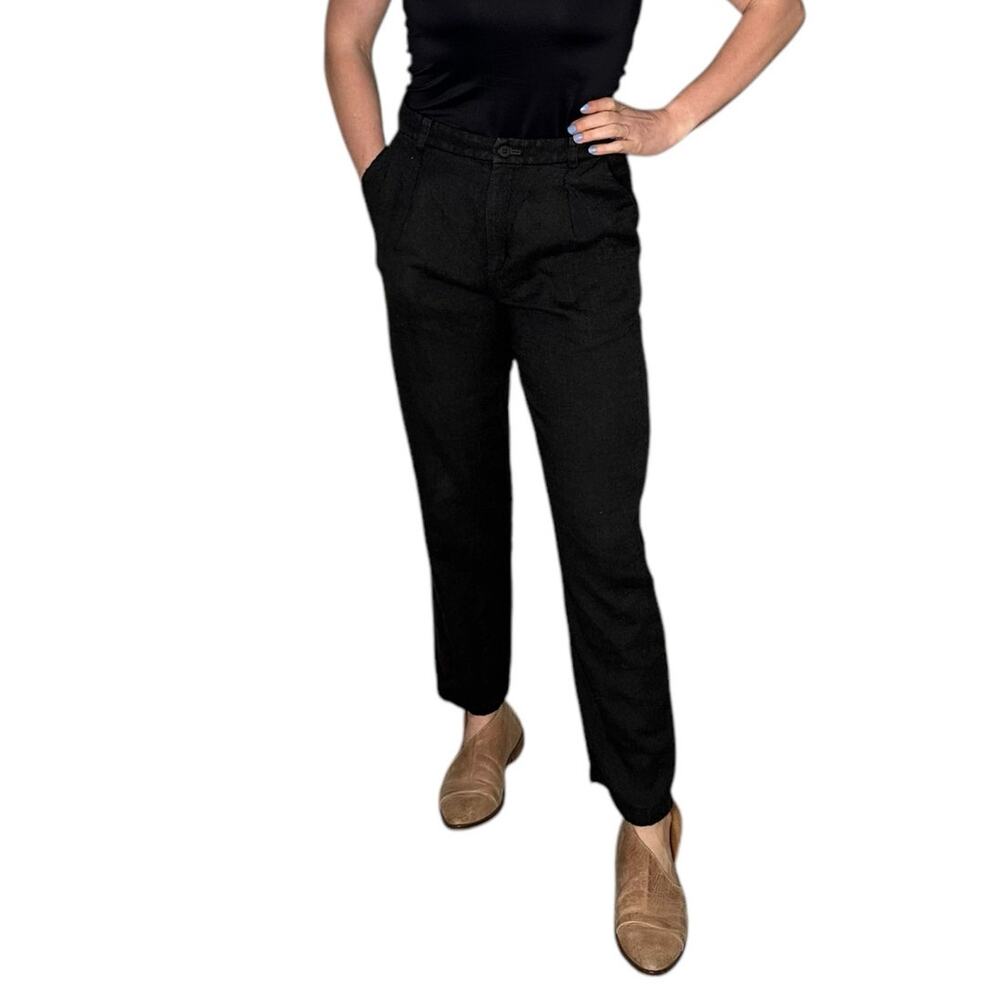 EVAM EVA Washed‎ Black Linen Wool Straight Leg Pants Women's Size 6 Classic